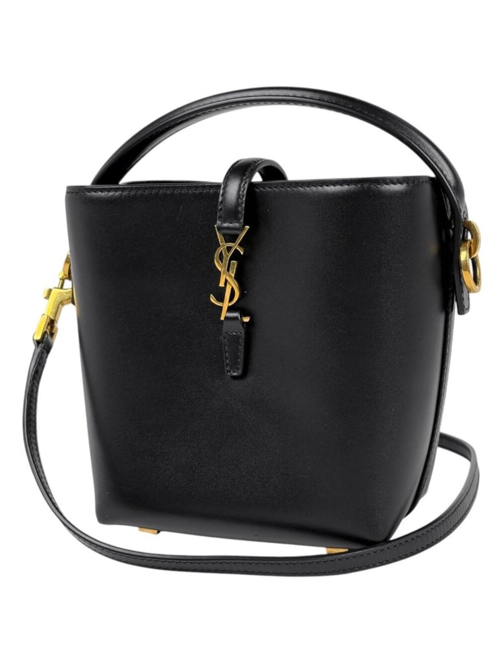 Saint Laurent Paris le 37 Mini Bucket Bag 2-Way Leather Black